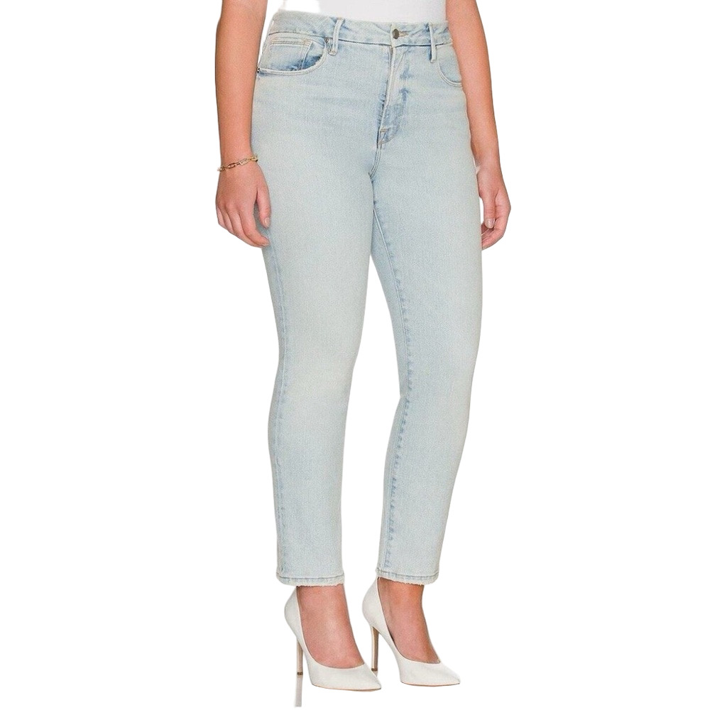 Good American Good Classic Fray Hem Jeans in Light Indigo038 Plus Size 22 NWT